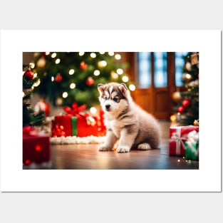 Husky Puppy Dog's First Christmas Posters and Art